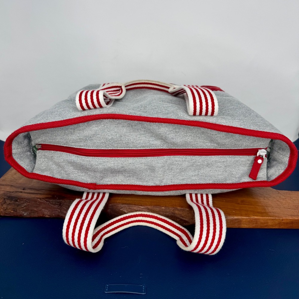 Y2K Lacoste Tote Bag Gray Sweatshirt Red Striped Velvet Crocodile Logo - Picture 3 of 13